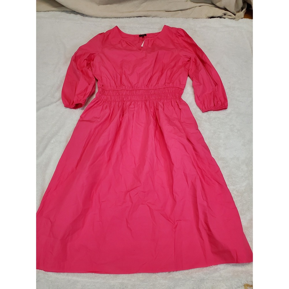 NWT Talbots Hot Pink Smocked Cotton Midi Dress 14 Modest Bold Statement Feminine